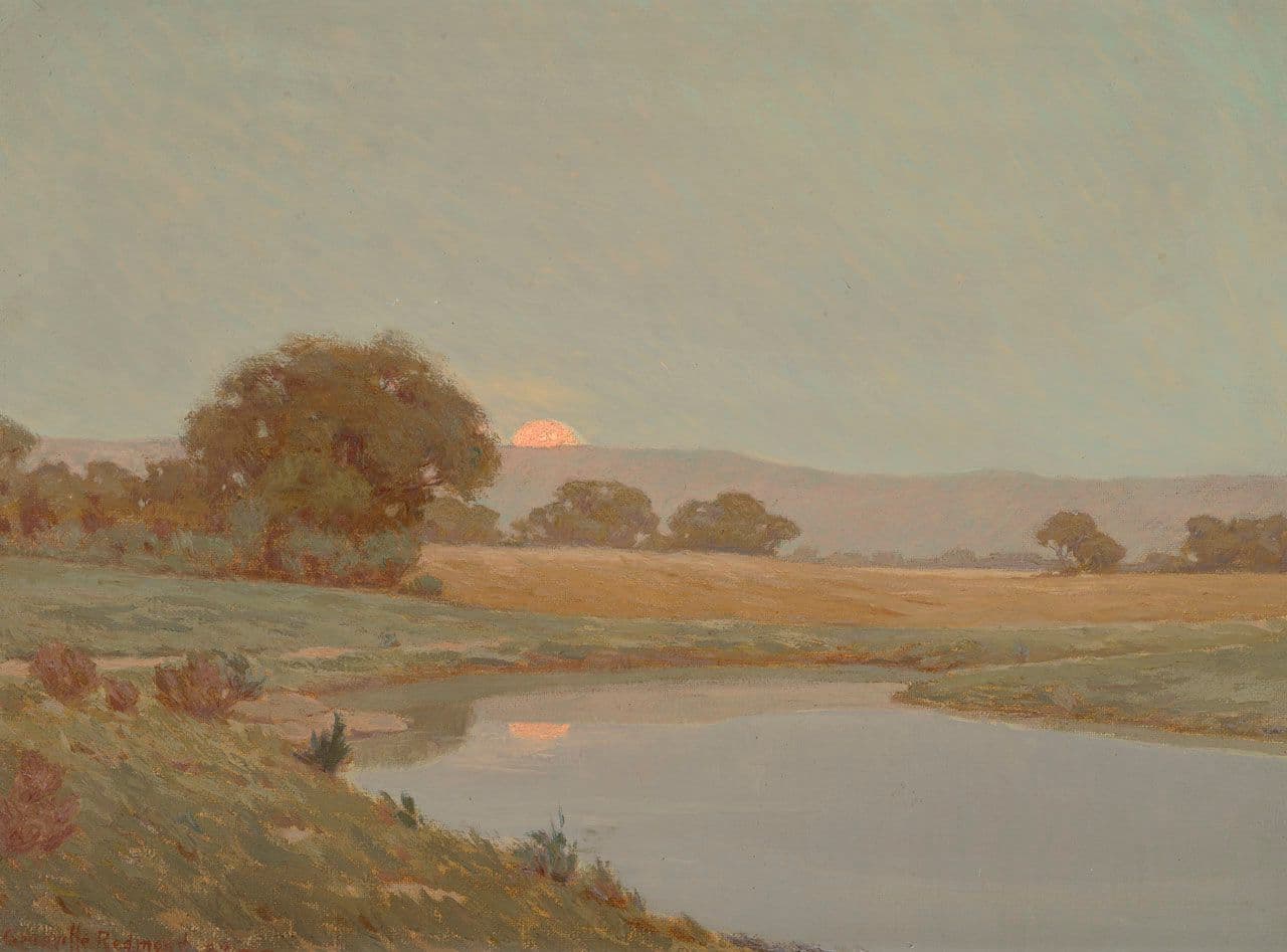 Landscape with Setting Sun Reflected in Pond