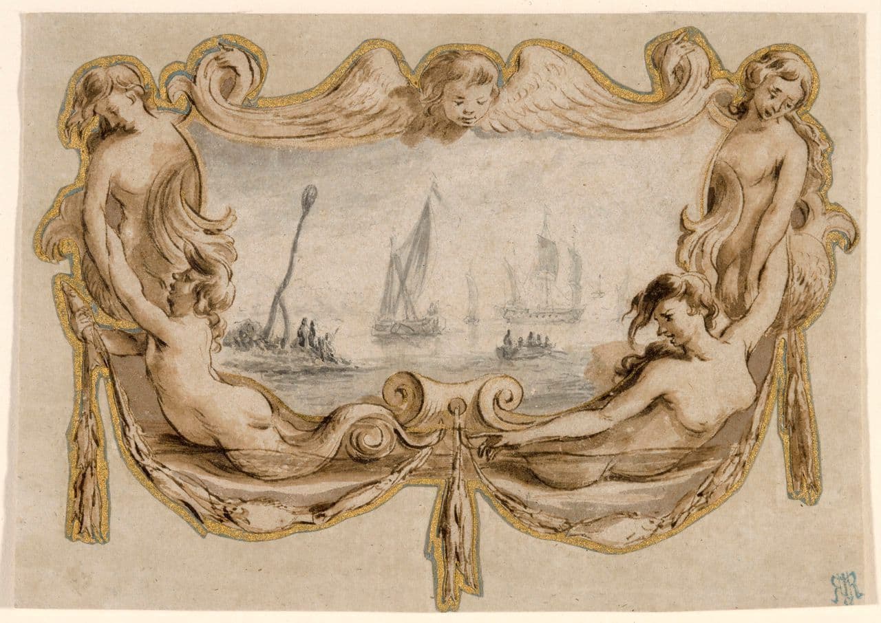 Marine Scene with Figural Cartouche