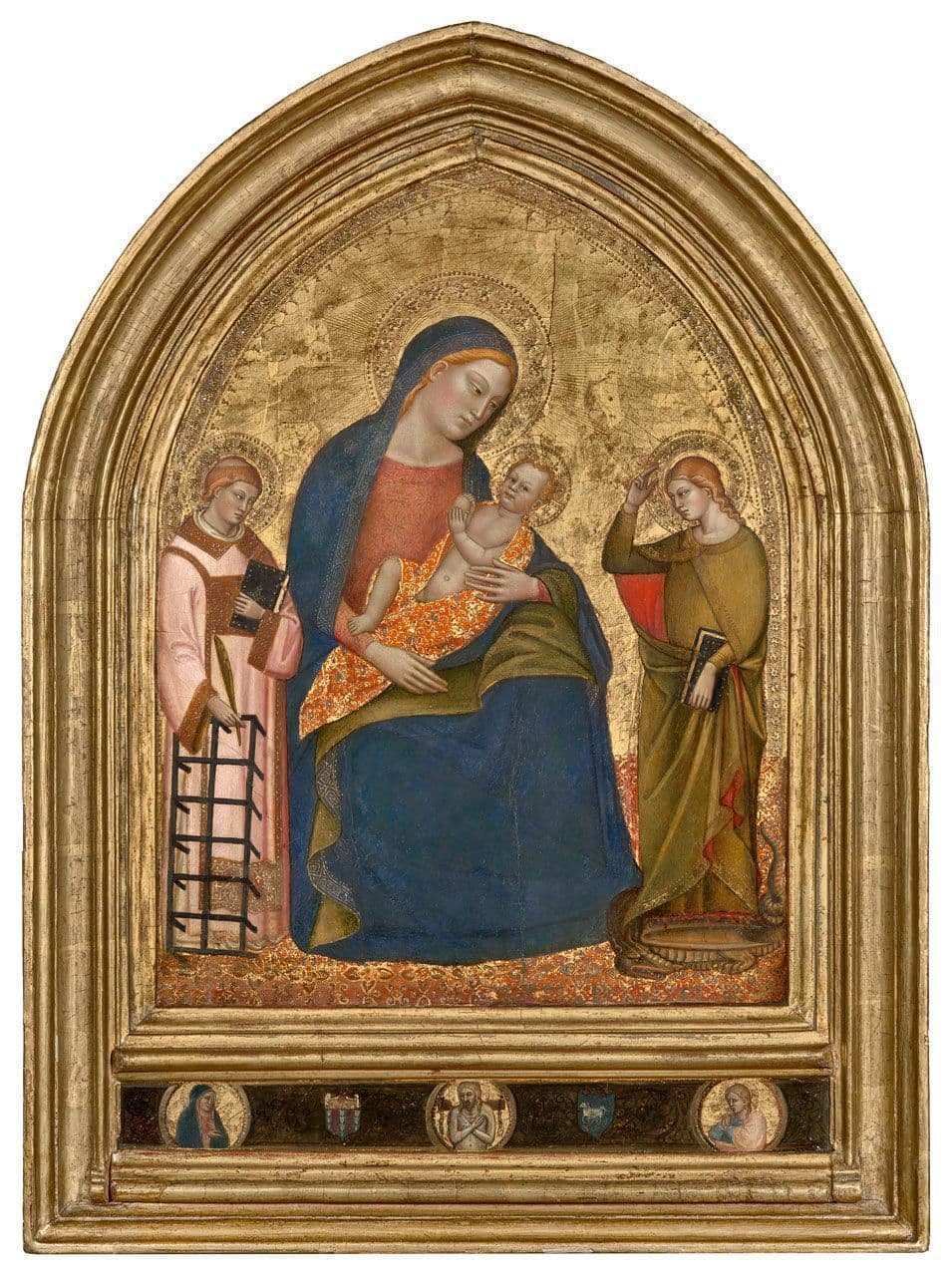 Madonna Nursing the Christ Child with Saints Lawrence and Margaret; Predella: the Man of Sorrows, Mater Dolorosa, and Saint John the Evangelist