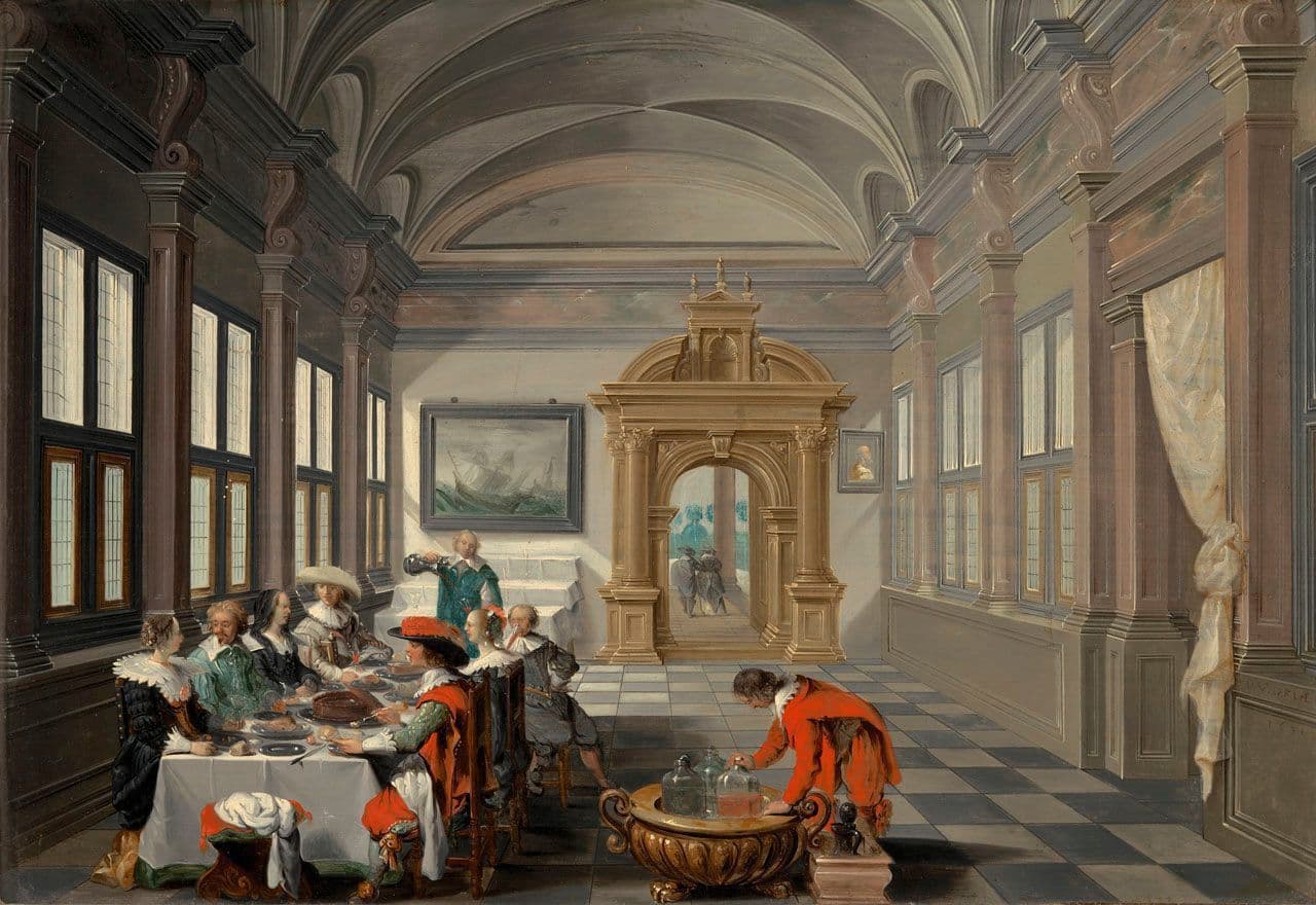 Figures at a Sumptuous Feast in an Architectual Interior