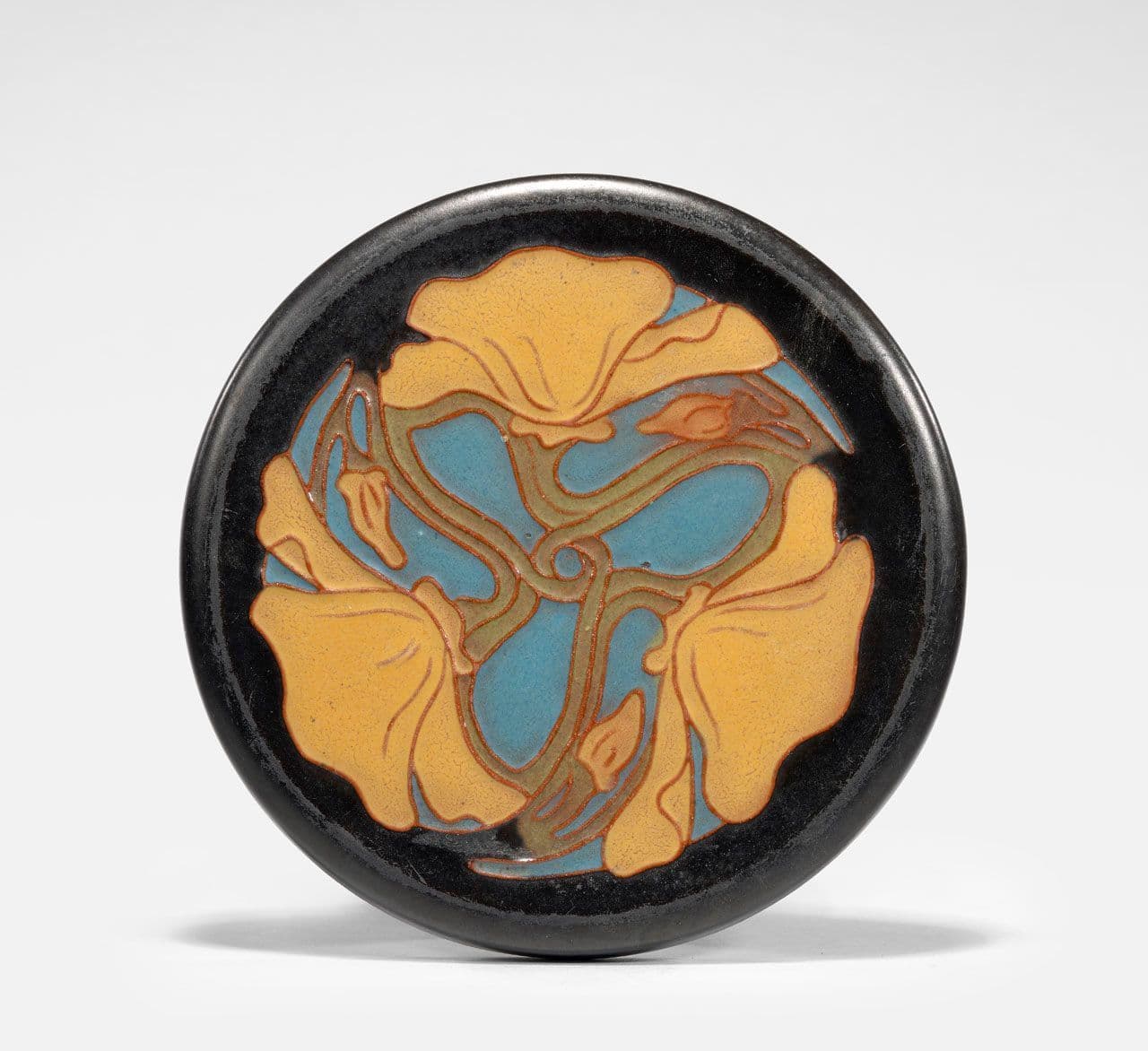Glazed Tea Tile with California Poppy Design