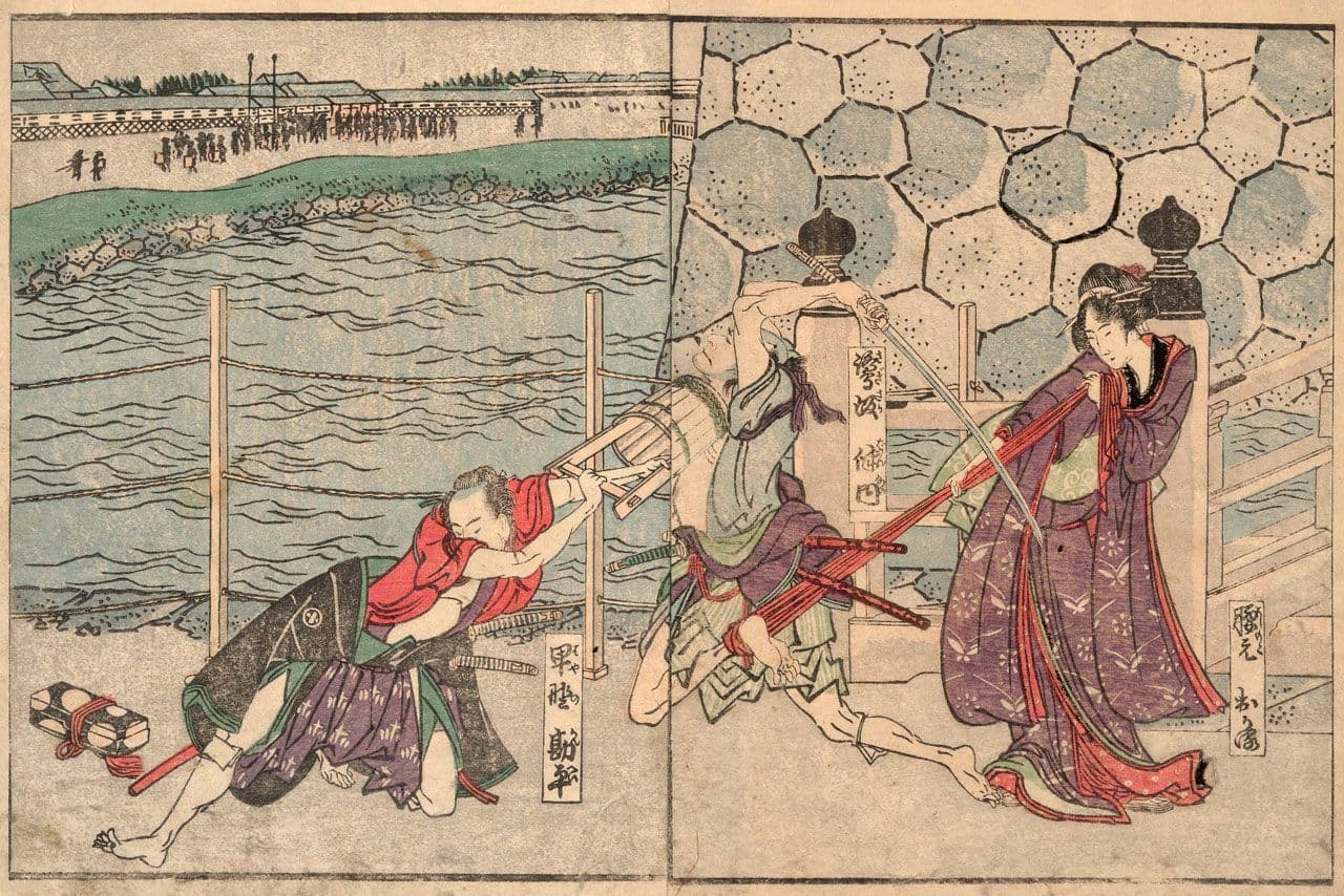 Kanpei and Okaru Fight Against Bannai, Ehon Chushingura, Act III