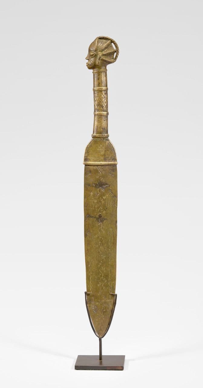 Cast Bronze Ceremonial Knife
Yoruba people, Nigeria (19th century)
19th Century
2024.137.22 Cast Bronze Ceremonial Knife
Yoruba people, Nigeria (19th century)
19th Century
2024.137.22