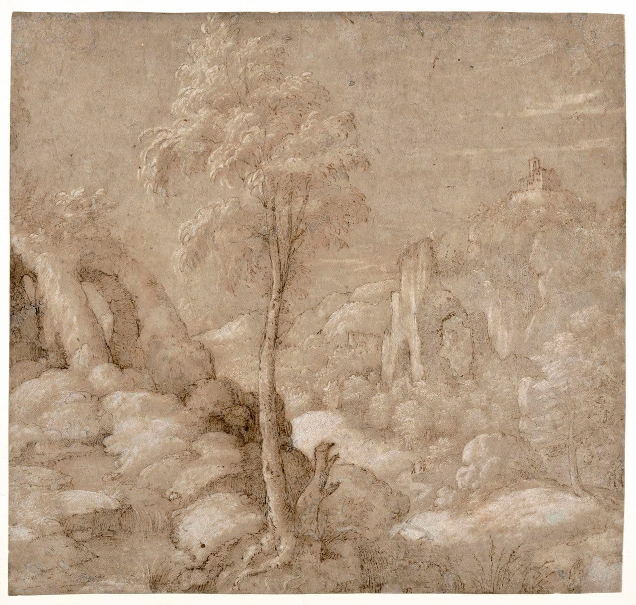 A Rocky Landscape with Trees
Gherardo Cibo
16th Century
2023.14.1 A Rocky Landscape with Trees