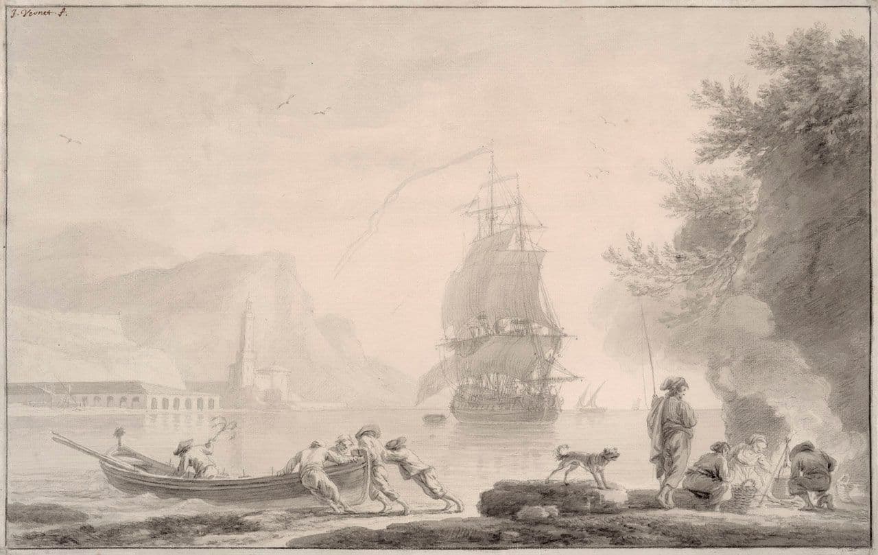 A Harbor Scene with Fishermen Pushing a Boat into the Water
Claude-Joseph Vernet
18th Century
2022.7.1 A Harbor Scene with Fishermen Pushing a Boat into the Water