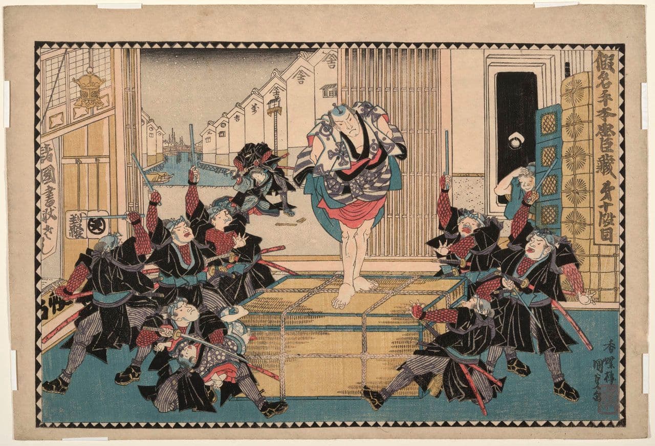 Kanadehon Chûshingura, Act X: Gihei Defies the Ronin
Utagawa Kunisada
19th Century
2006.47.3 Kanadehon Chûshingura, Act X: Gihei Defies the Ronin