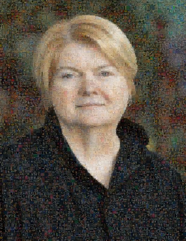 A mosaic image of Lial Jones crafted from images of objects from the Crocker collection, acquired during her tenure.