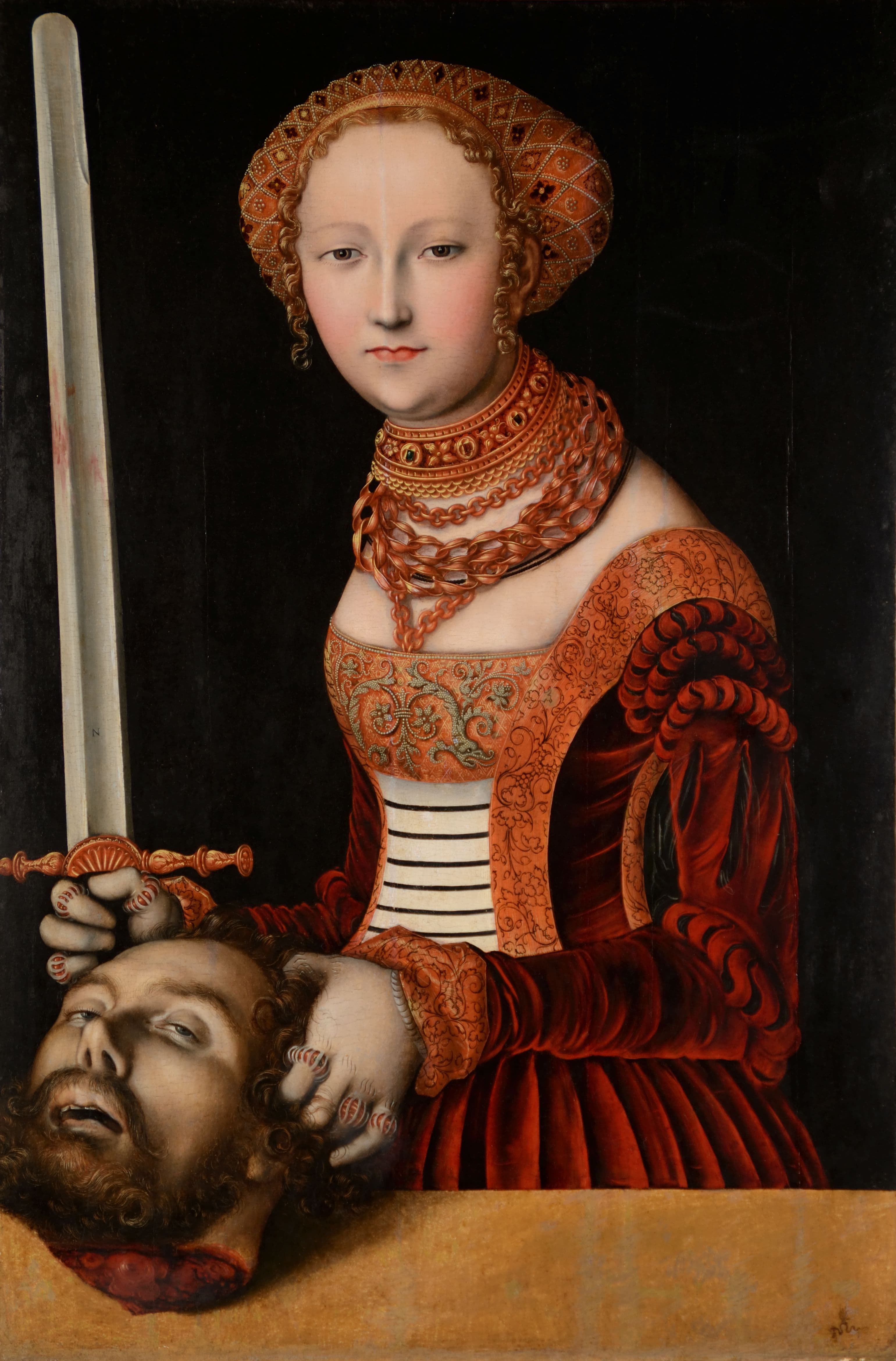 Lucas Cranach, the Elder (German, 1472-1553), "Judith with the Head of Holofernes," circa 1520-1537. Oil on canvas, 34 1/4 x 32 1/2 in. Museo de Arte de Ponce. The Luis A. Ferré Foundation, Inc. Lucas Cranach, the Elder (German, 1472-1553), "Judith with the Head of Holofernes," circa 1520-1537. Oil on canvas, 34 1/4 x 32 1/2 in. Museo de Arte de Ponce. The Luis A. Ferré Foundation, Inc.