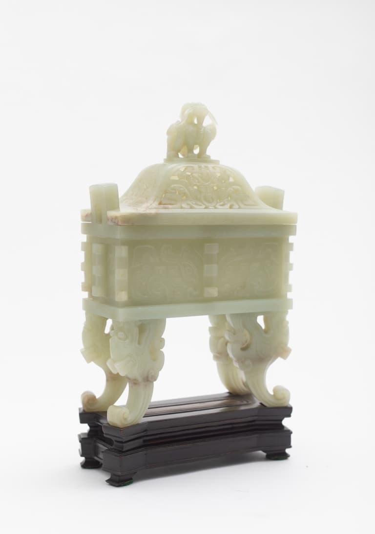 Chinese, 19th–20th century, Incense Burner in the form of a Bronze Ritual Vessel, n.d.. Nephrite, 8 1/8 x 5 1/2 in. Crocker Art Museum, gift of Eugenia and Kathleen King, 2021.14.18.
