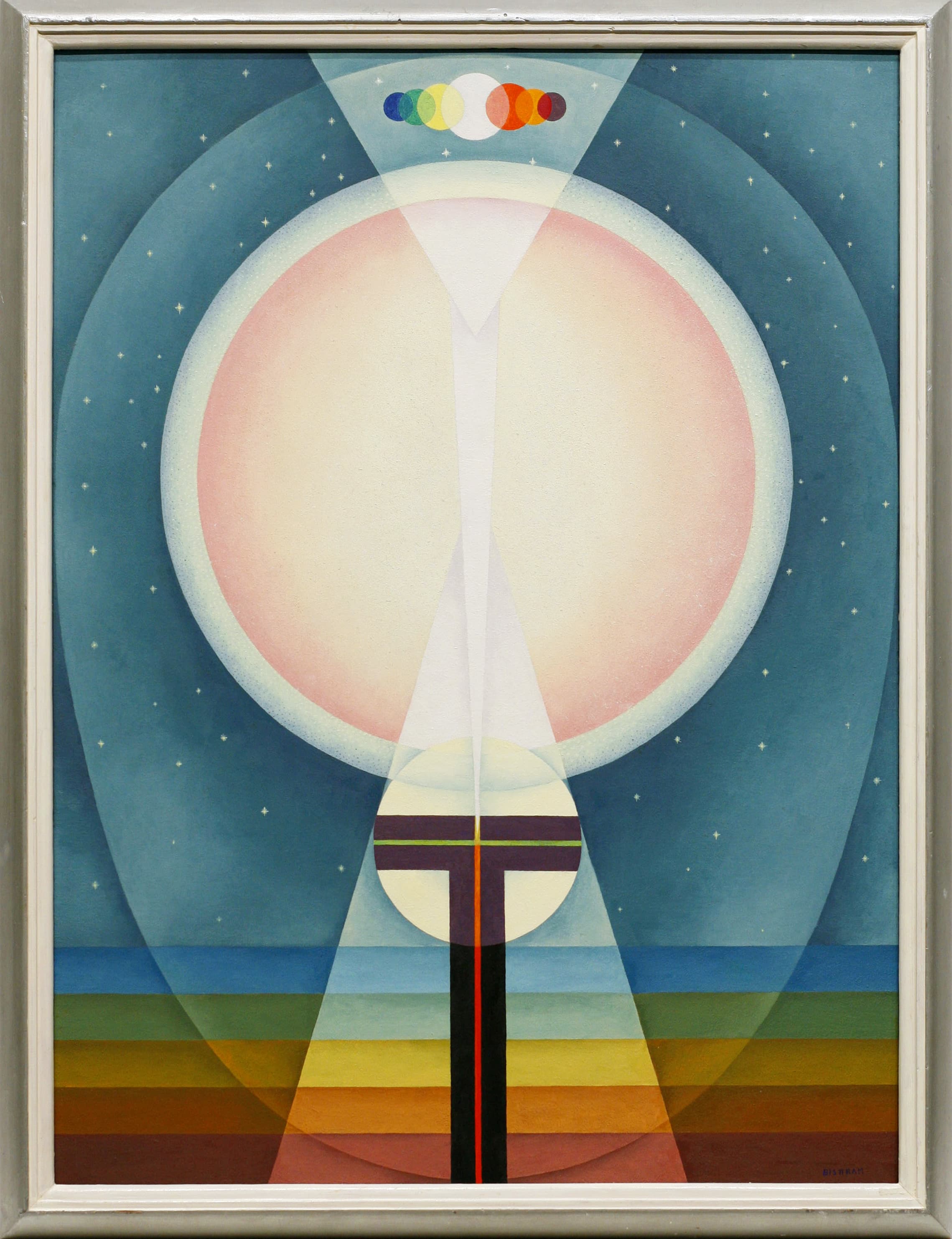 Emil Bisttram (American, born Romania, 1895–1976), Oversoul, c. 1941. Oil on Masonite, 35 1/2 x 26 1/2 in. Private collection.