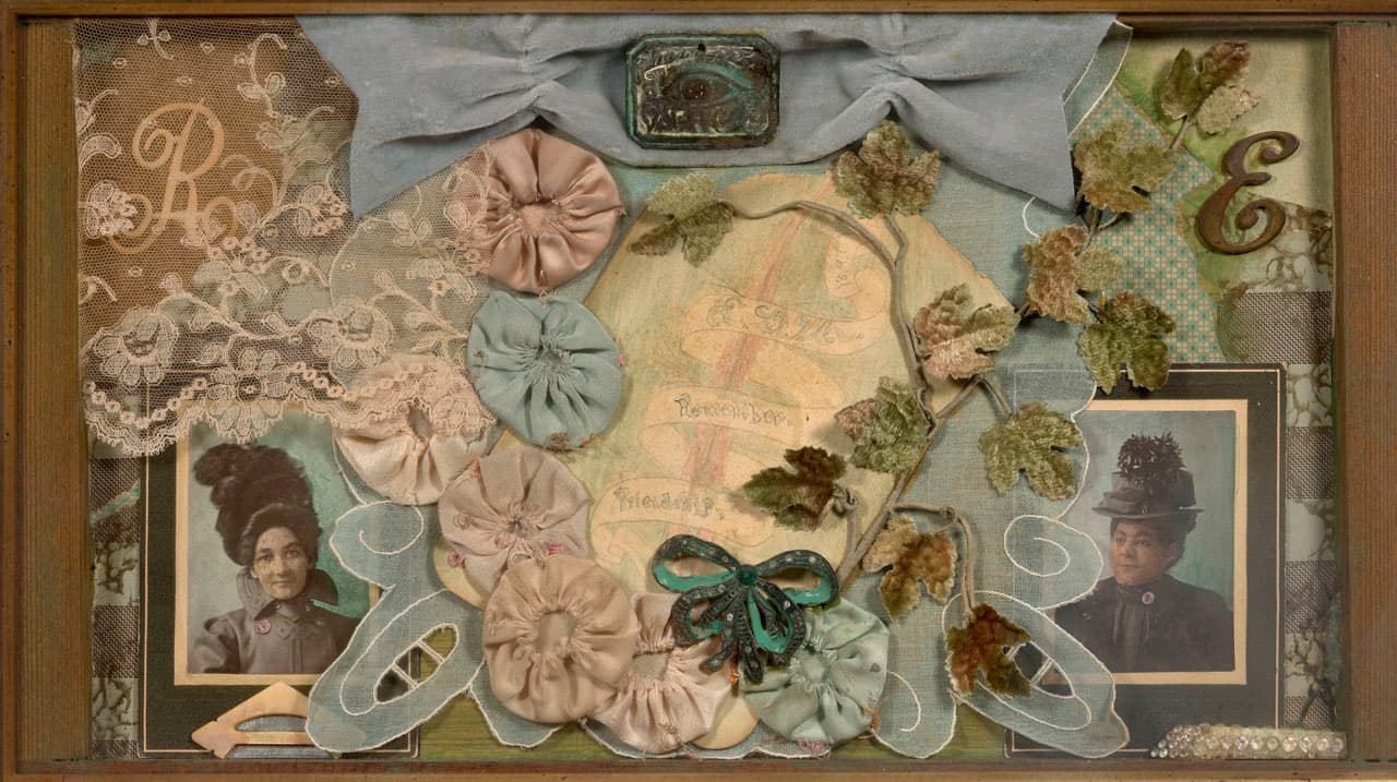Betye Saar (American, born 1926), Remember Friendship, 1975. Mixed media, 10 3/4 x 17 1/16 x 1 1/4 in. Crocker Art Museum, gift of the Sacramento Chapter of Links, Inc., 1975.32.