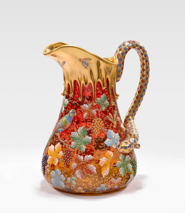 Ludwig Moser & Sons (Austrian, est. 1857), Amberina Glass Pitcher, late 19th century. Glass with gilt and enamel. Crocker Art Museum, gift of the Ladies Museum Association, 1939.33.7.c.