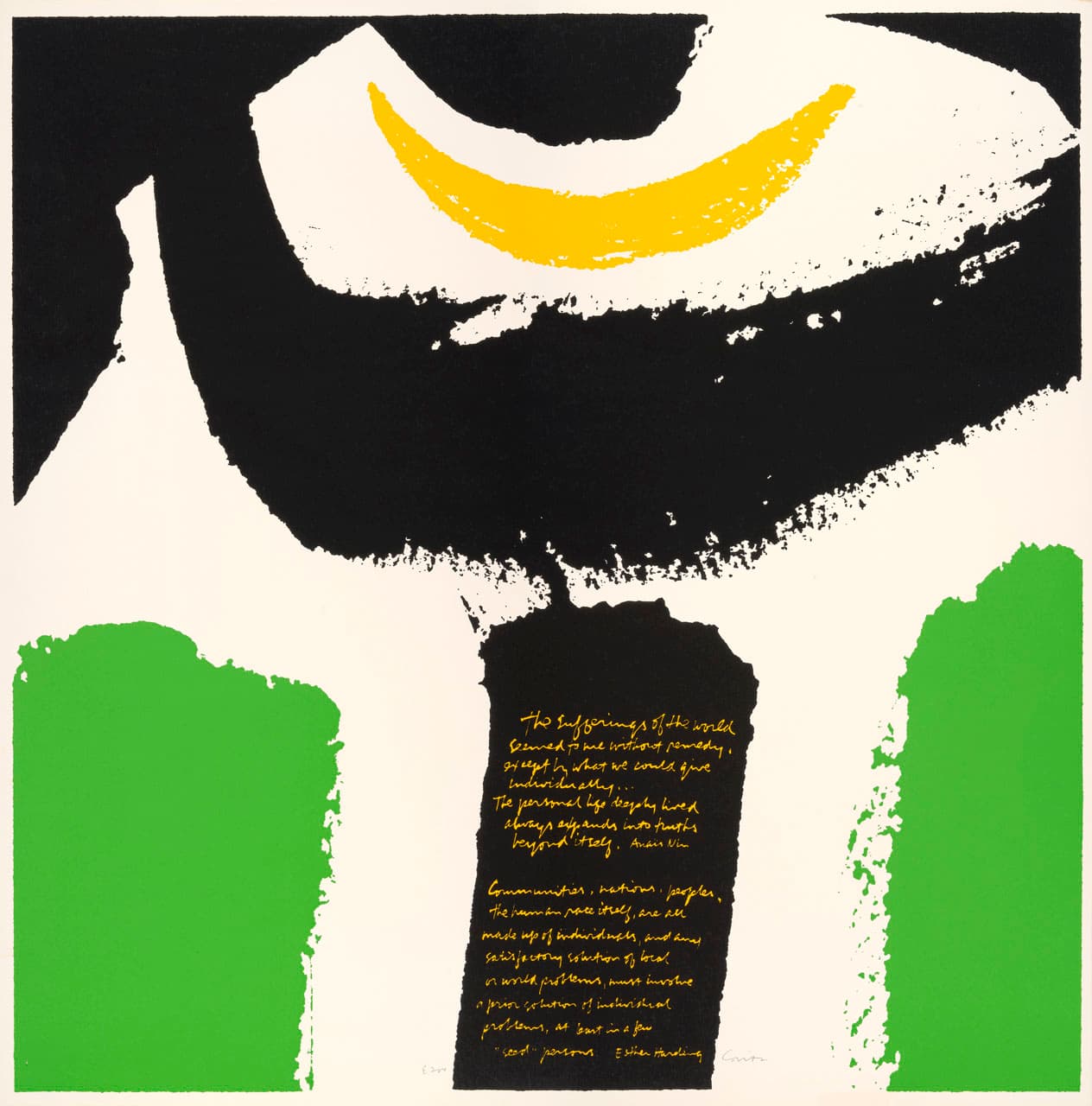 Corita Kent (American, 1918–1986), seed persons, 1972. Screenprint, 23 x 23 in. Crocker Art Museum, gift of the Collection of Ernest A. Long III, 2016.16.19.