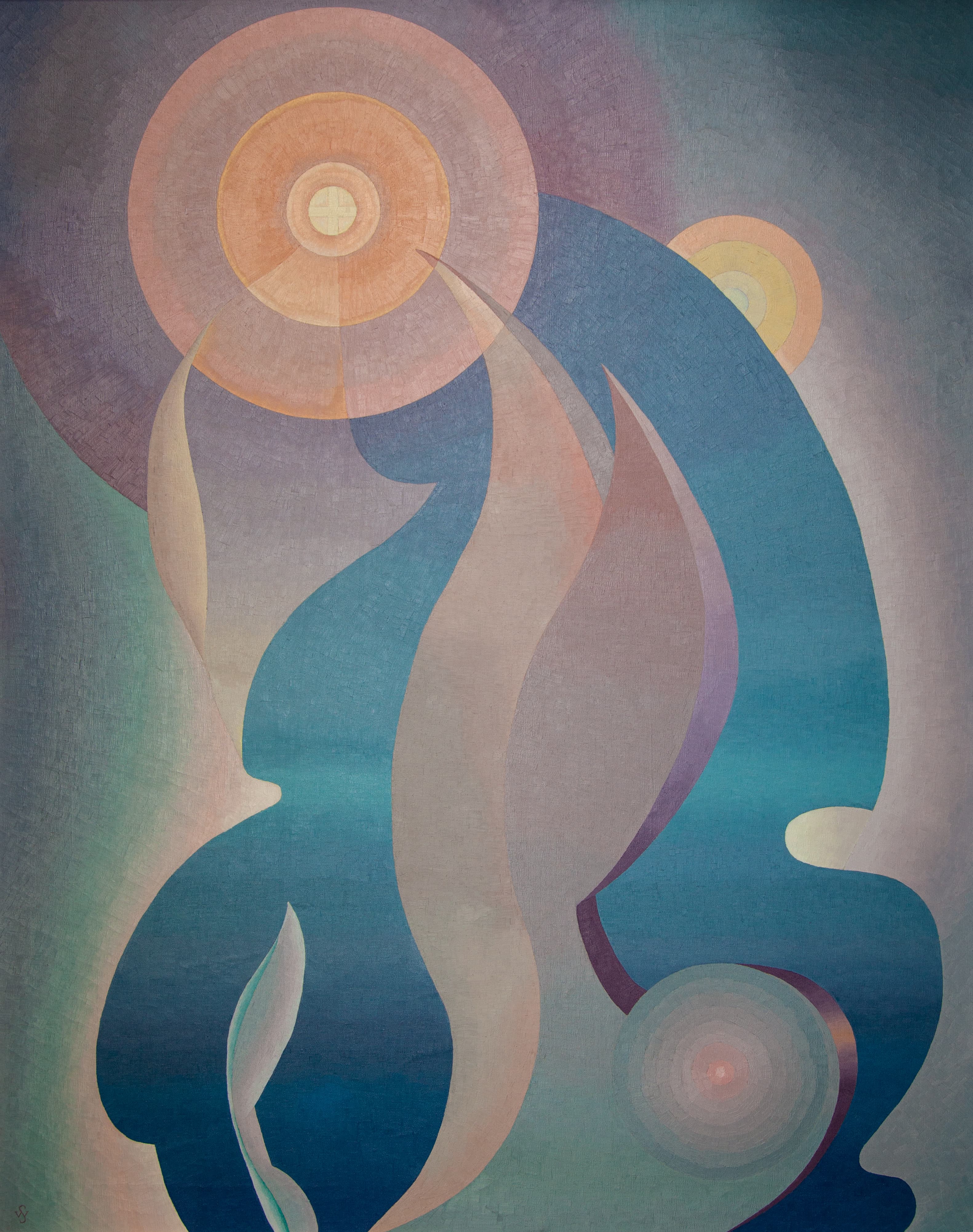 Stuart Walker (American, 1904–1940), Composition 55 (Convergence), 1938. Oil on canvas, 44 x 35 in. Courtesy of the Jean Pigozzi Collection.