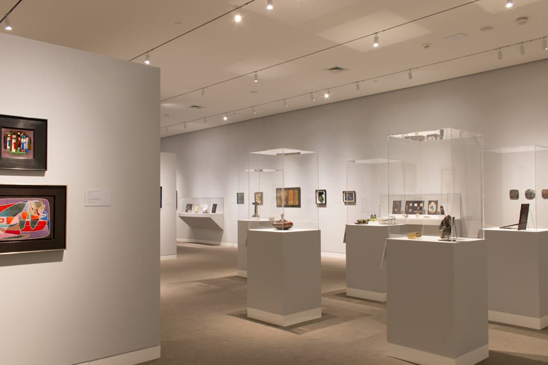 Installation view of Little Dreams in Glass and Metal: Enameling in America, 1920 to the Present, Crocker Art Museum, June 19–September 11, 2016.