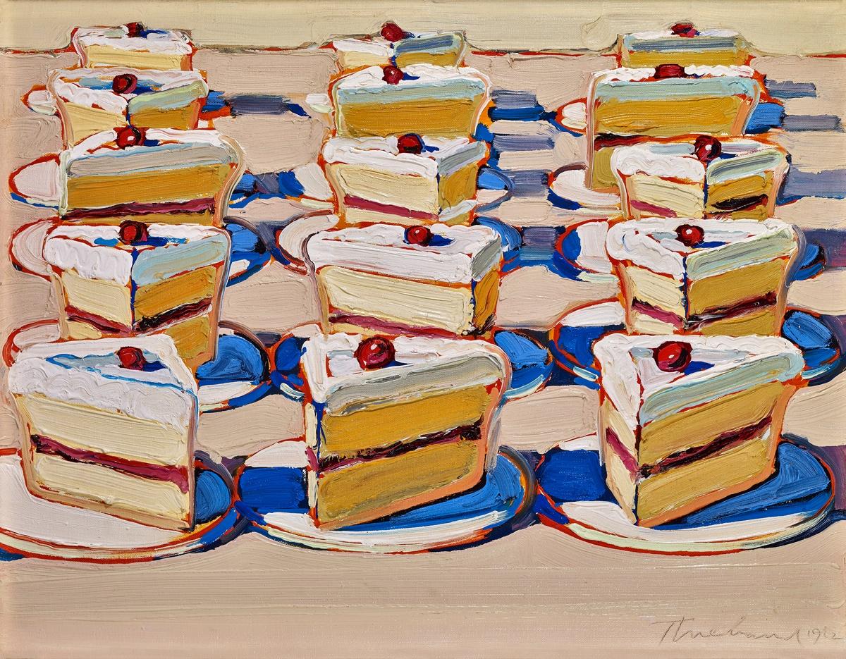 Wayne Thiebaud (American, 1920–2021), Boston Cremes, 1962. Oil on canvas, 14 x 18 in. Crocker Art Museum Purchase, 1964.22. © Wayne Thiebaud / Licensed by VAGA at Artists Rights Society (ARS), NY.